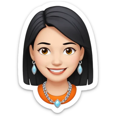 Female with very big Silver Necklace, grey skin,Black hair, more bright silver,highlight necklace, different expressions. sticker