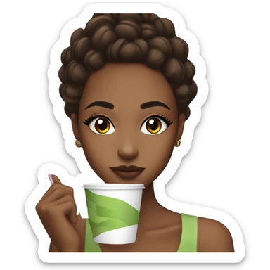 Aesthetic girl with your favorite color is coffe and she likes the matcha, do exercise , and she loves the makeup   sticker