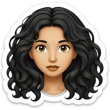 Alluring 1990's thai olive skin shiny long black wavy textured tousled hair sticker