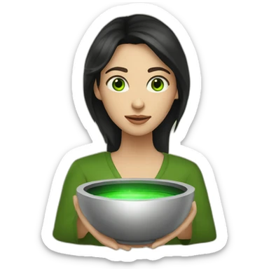 sound bowl healer woman with long dark hair and green eyes sticker