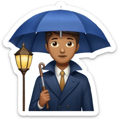 Man with umbrella + streetlight reflection, Midnight Wanderer. sticker