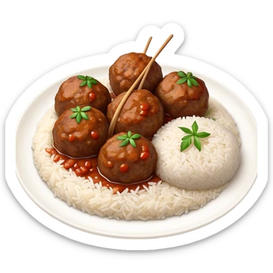 Kofte Cinematic Realistic Kofte Dish Emoji, depicted as spiced meatballs served alongside a portion of fragrant rice, rendered with rich textures and warm, appetizing lighting. sticker