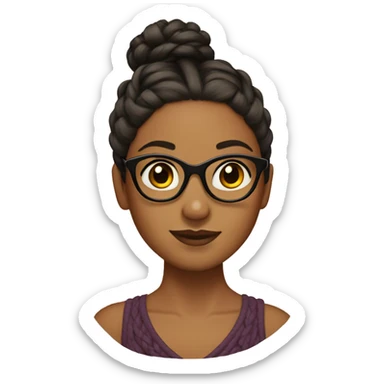 A brown girl with braided high bun  wearing glasses sticker