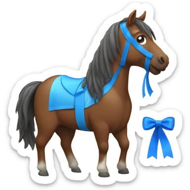 Brown horse with blue ribbon  sticker