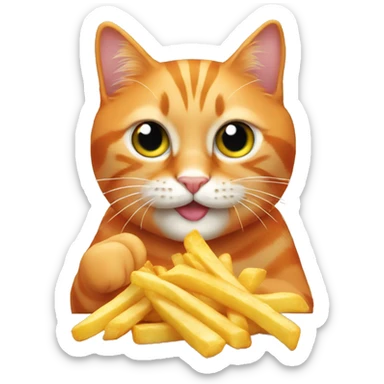 orange cat eating fries  sticker