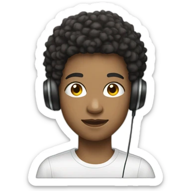 a teenager with short afro hair and a side fade wearing headphones sticker