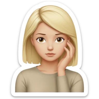 Cewe blonde yang lagi overthingking lalu ada satu tangannya memgang kepala keliatan setengah badan tanganya kosong dan satu aja mukanya banyak pikiran sticker