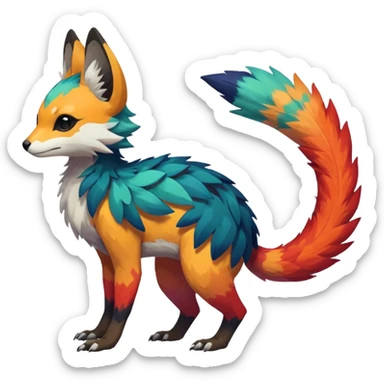  beautiful handsome gorgeous aesthetic colorful vibrant Vernid-Trico-species-Fakemon-creature by LiLaiRa, 4 legs, 1 tail, random markings, (full body) sticker