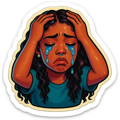 Crying Tears rolling down face 
Mouth Pout
hands on head 
head down
 sticker