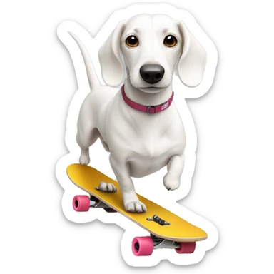 Skateboarding white sausage dog sticker