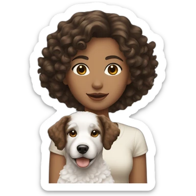 Short Brunette curly hair Girl and White dog sticker