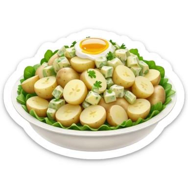 Cinematic Realistic Kartoffelsalat Dish Emoji, showcasing a traditional potato salad with fresh herbs and tangy dressing rendered with lifelike detail and vibrant, natural lighting. sticker