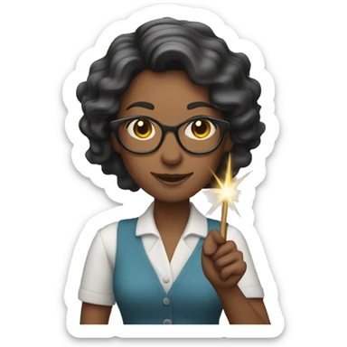 a female teacher holds a magic wand in her hand sticker