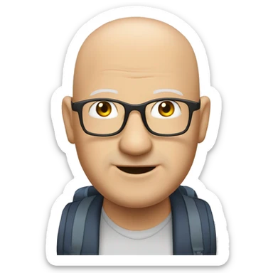 a bald fat friendly man no spectacles and no facial hair who is welcoming in his mid 50s for a travel tour guide company logo sticker