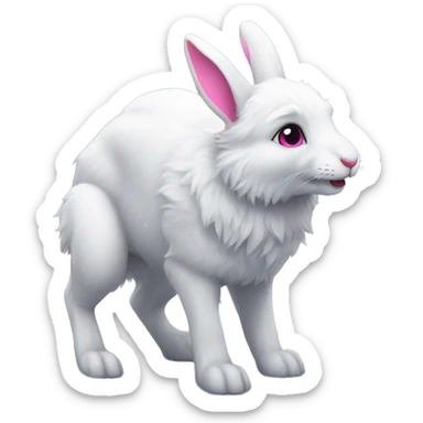White Bunny with pink ears and a wolf are in the snow sticker