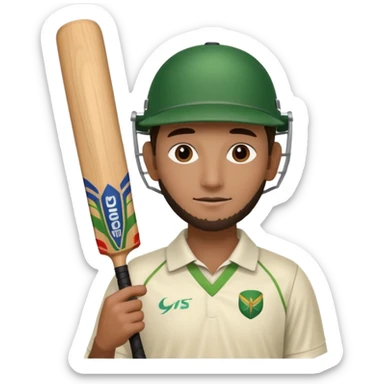 i want a emoji suitable for a logo s well.
it should contain a man holding cricket bat and is wearing all the cricket accessories with no human face  sticker