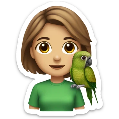 green cheek conure with a girl with brown hair  sticker