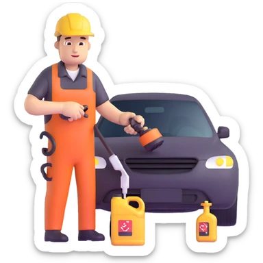 mechanic changing car oil sticker