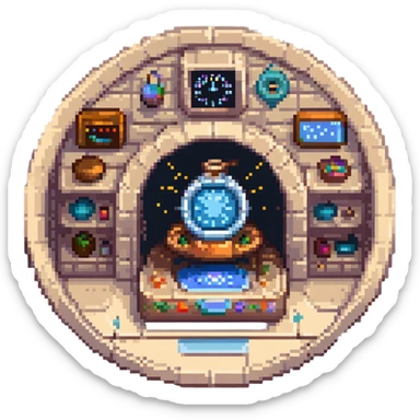 A transcendent baker manipulating timelines and alternate realities to bake. Ingredients phase in from other dimensions, and the oven warps space itself. UI is fragmented, shifting, and surreal—portals, time loops, and morphing recipe glyphs. sticker