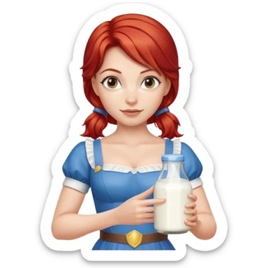 Milk themed women super hero red hair milkmaid super hero holding milk sticker