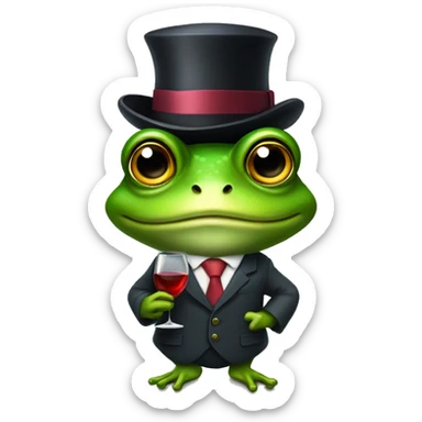 A frog with a suit and a hat wih a wine in the hand sticker