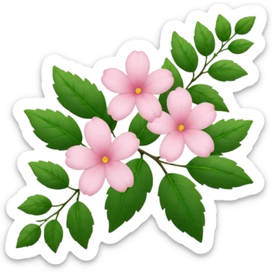 Aesthetic flowers and plants growing from the ground in colours of soft pink matching the deep green leaves (to describe/match with the word flourish) more of a wild bush or vine  sticker