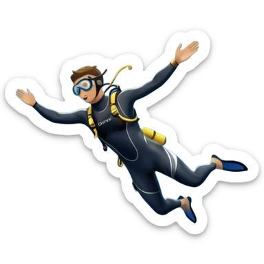 A diver mid-air, diving from a rocky cliff into the sparkling blue ocean below. The background shows a dramatic cliffside and clear sky, capturing the daring and exhilarating nature of cliff diving, with the water below ready to embrace the plunge. sticker