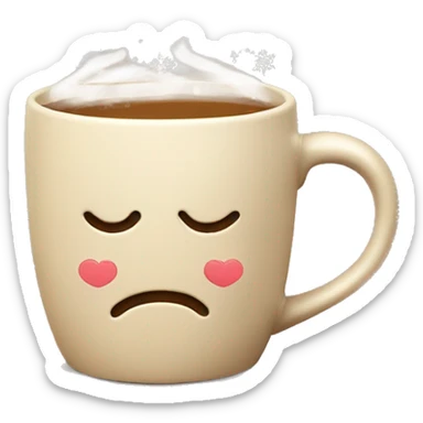 mugs with a hot drink decorated with snowflakes or a striped caramel stick. Steam rises from the mug in the shape of hearts. The color of the mug is warm beige sticker