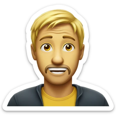 Normal yellow emoji circle face with a finger pulling down the bottom lip of a man with a charismatic face sticker