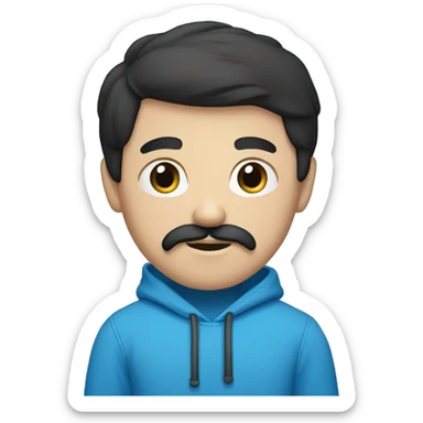 caucasian men with black hair, mustache blue hoodie sticker