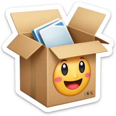 open box tipped over on its side sticker