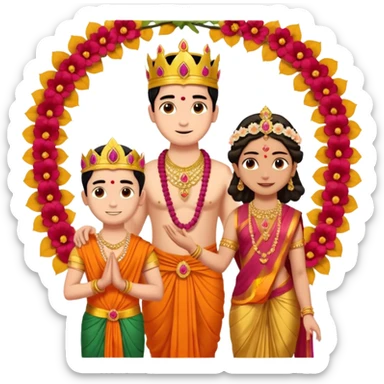 Brahmin boy is thanking to the bharatanatyam dancer. Only the girl is in lordess padmavati with golden crown and giant flower garland on her neck. The boy is a normal helper. The girl is fat and tall the boy is small. sticker