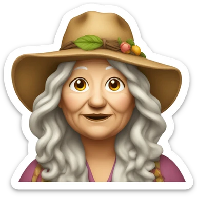 Fat old hippie woman long hair and hat sticker