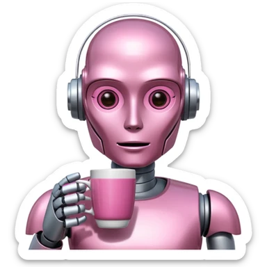 robot drink pink coffee sticker