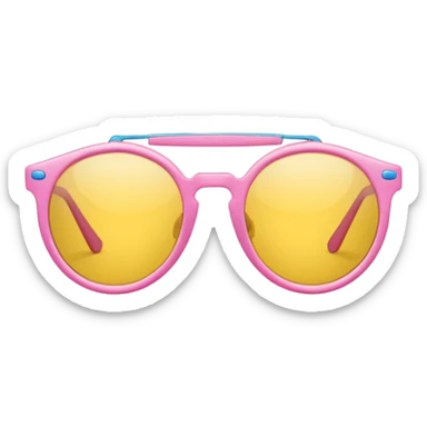 pink sunglasses with different lens, one len blue and the other len yellow sticker