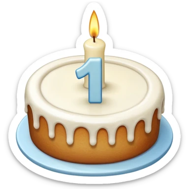 a cake with a candle in the shape of a number 1 sticker