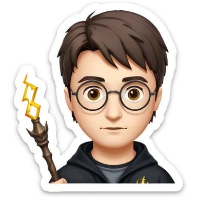 Harry Potter with glasses, lightning scar, and wand sticker