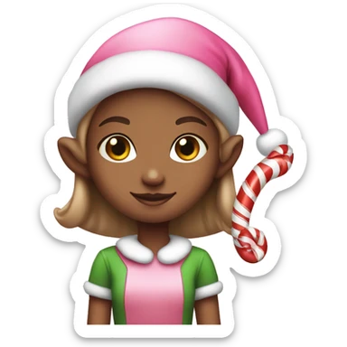 Girl elf holding a candy cane pink sticker
