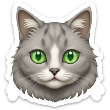 grey cat with green eyes and white stain below the neck sticker