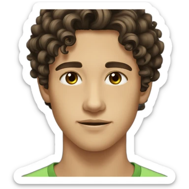 15 years old boy with very dark brown curled hair tan light skin and greenish dark brown eyes  sticker