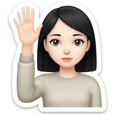 girl with straight black hair holding hand up slightly tilted sticker