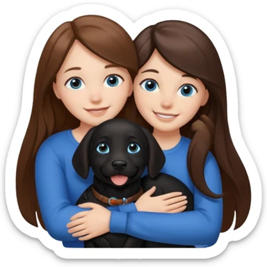 girl with brwon long hair and blyue eyes huggibg a black lab sticker