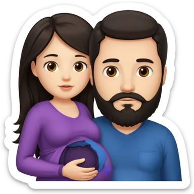 Una mujer embarazada y un hombre con barba ambos cabello oscuro  sticker