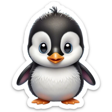 Cinematic Comical Baby Penguin Portrait Emoji, Head tilted dramatically with an exaggeratedly shocked expression, featuring delightfully fluffy plumage with wide, comically expressive eyes full of humorous disbelief, Simplified yet hilariously expressive features, highly detailed, glowing with a slightly sassy polar glow, high shine, dramatic yet playful, stylized with an air of cheeky innocence, soft glowing outline, capturing the essence of a meme-worthy baby penguin that seems ready to side-eye its way into viral fame! sticker