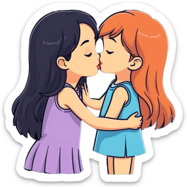 Tall girl kissing a short girl sticker