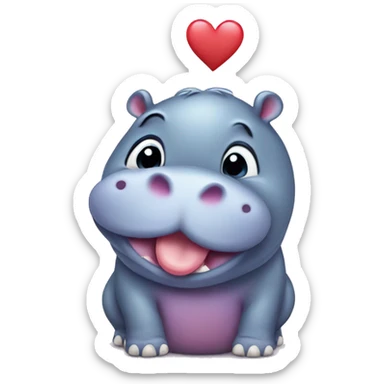 baby hippo giving a kiss to a heart sticker