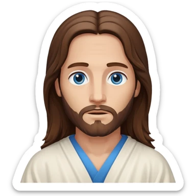 Jesus Christ with Blue eyes, brown long hair, white outfit sticker