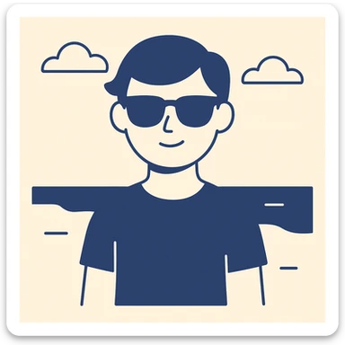 persona en una playa con gafas de sol, icono minimalista, líneas limpias, fondo simple sticker