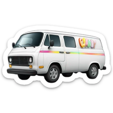 white van with  candy sign on it sticker