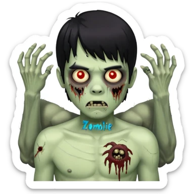 Menino de cabelo liso preto com franja zumbi sem camisa sticker
